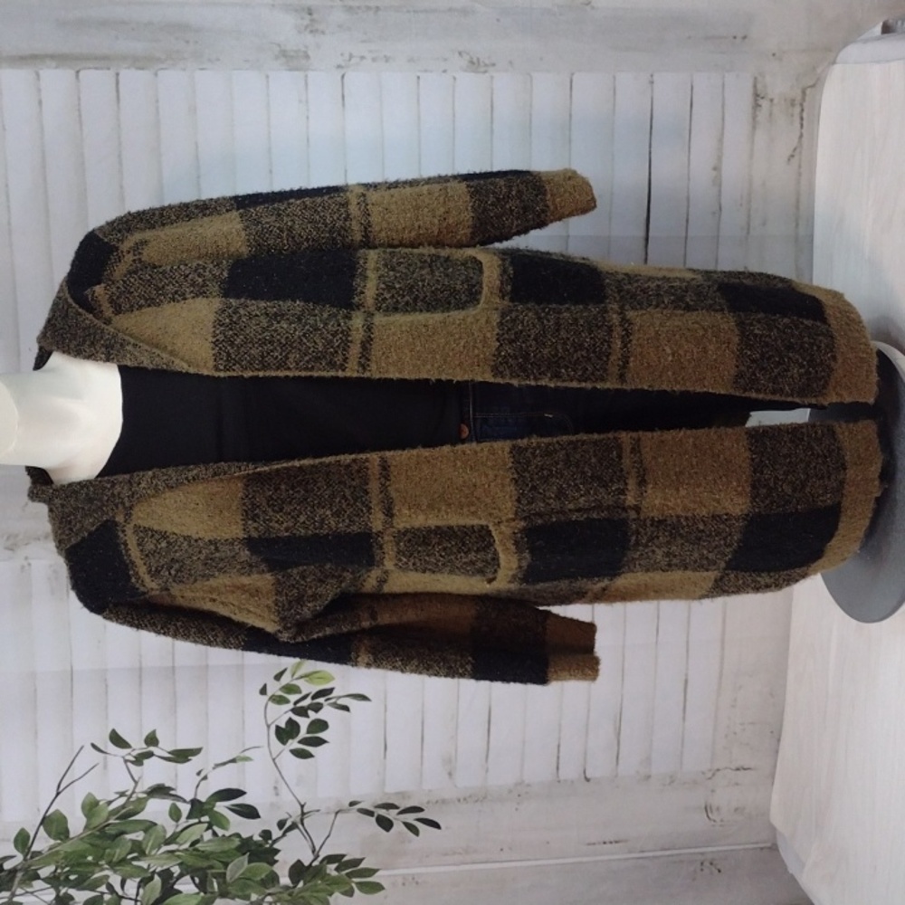 Polagram Oversized Hooded Cardigan in Black and Tan Size M